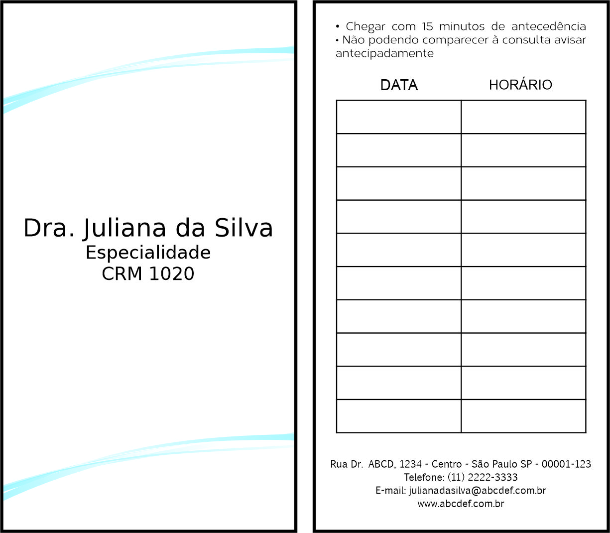 Cartão de Agendamento Clínica Geral Berenice