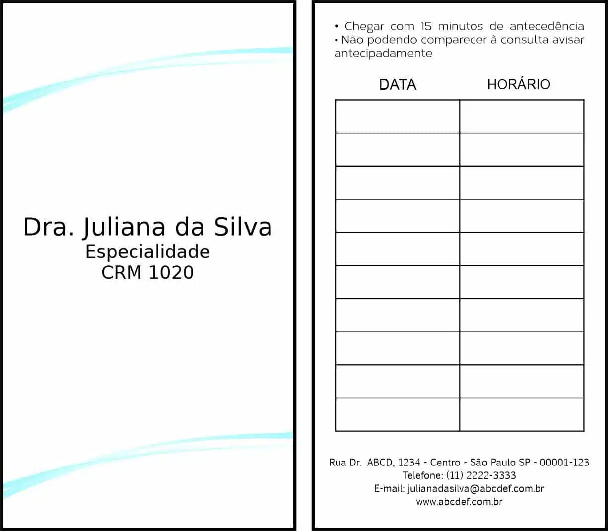 Cartão de Agendamento Clínica Geral Berenice