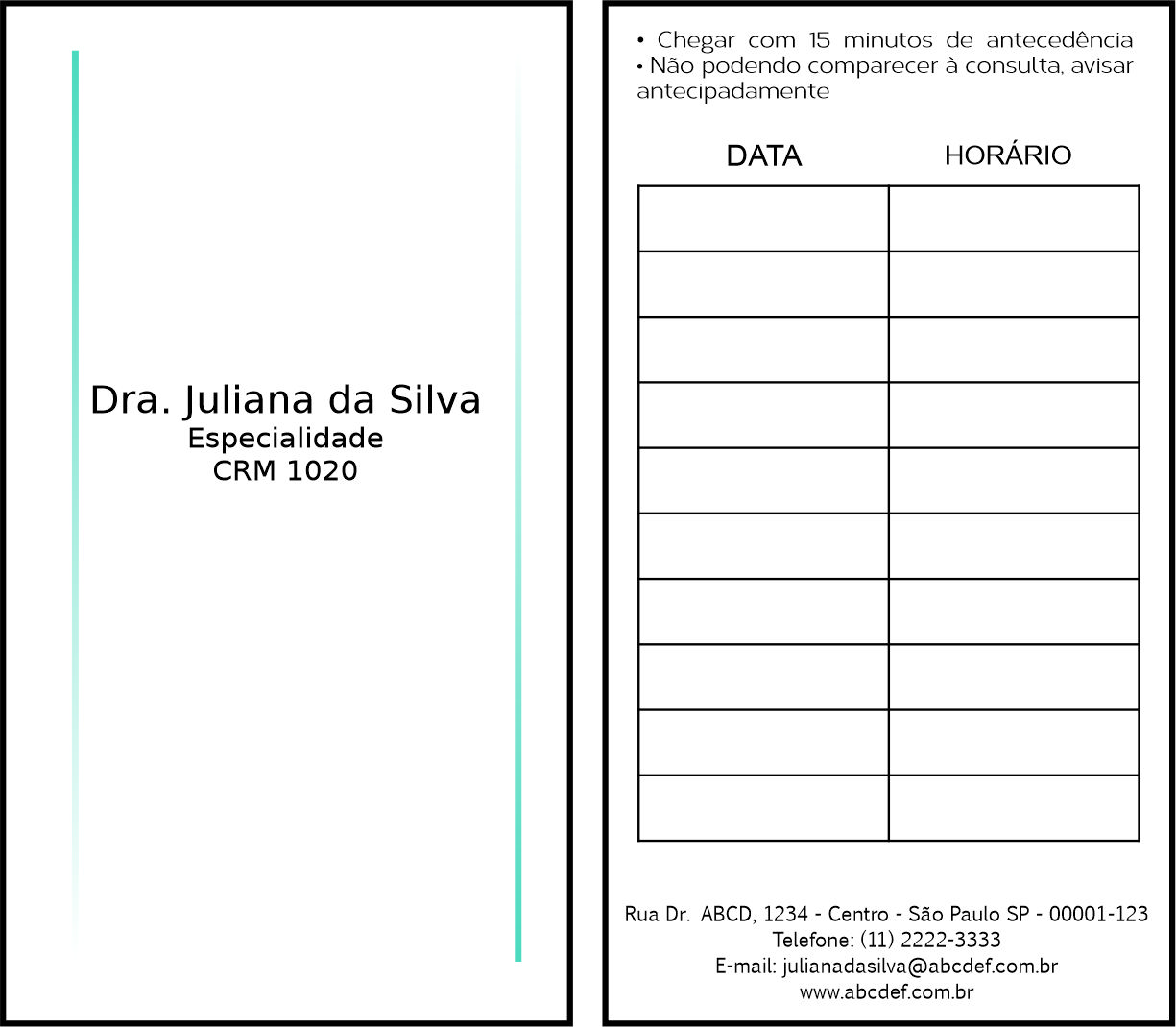 Cartão de Agendamento Clínica Geral Sohag