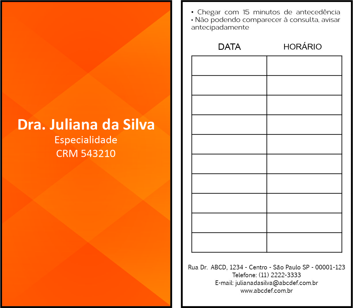 Cartão de Agendamento Clínica Geral Damanhur