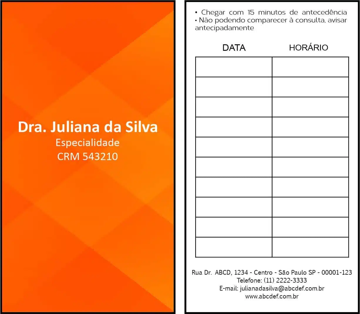 Cartão de Agendamento Clínica Geral Damanhur