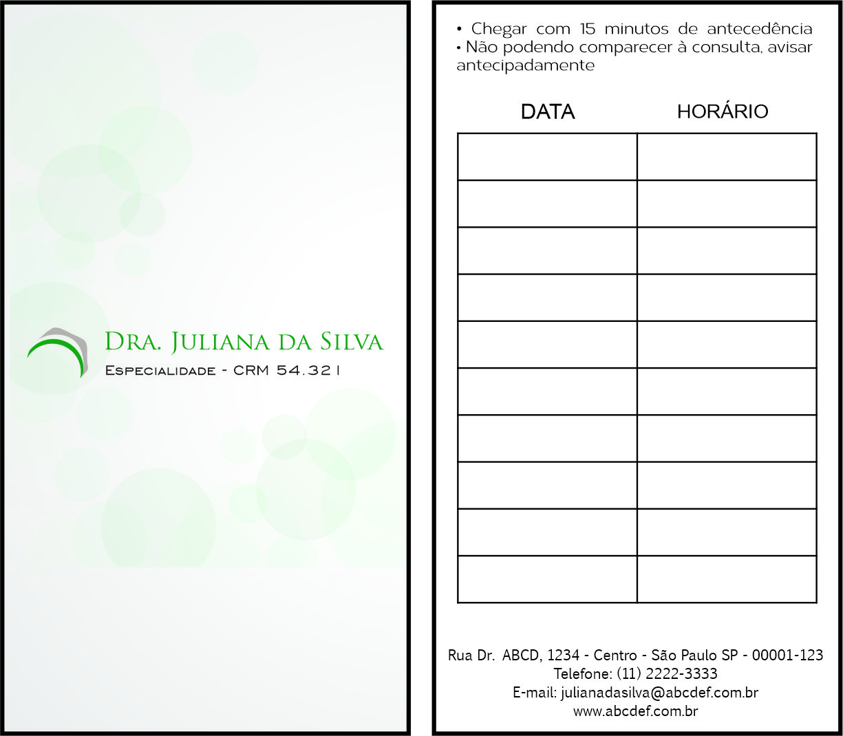 Cartão de Agendamento Clínica Geral Porto Fuad