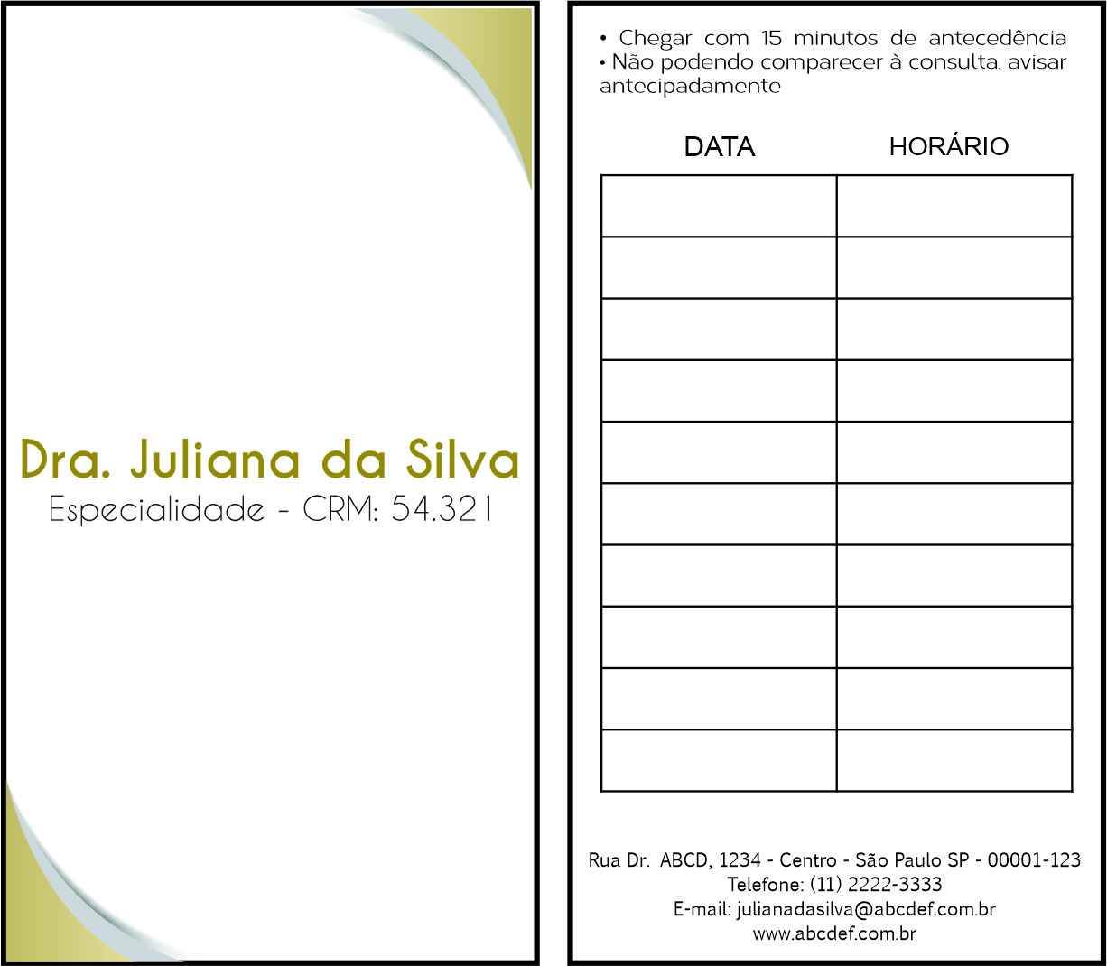 Cartão de Agendamento Clínica Geral Porto Said