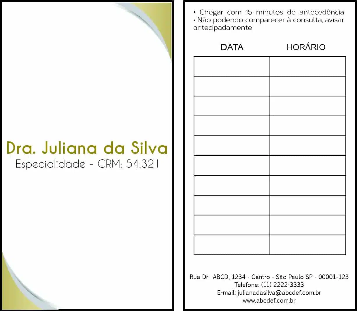 Cartão de Agendamento Clínica Geral Porto Said