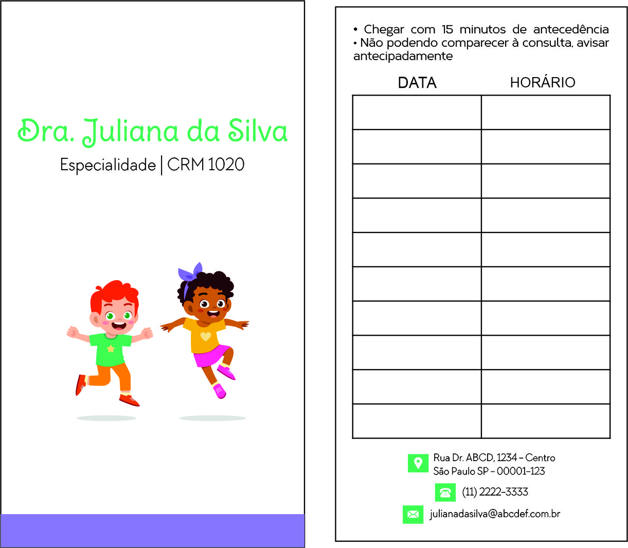 Cartão de Agendamento Pediatra Opole