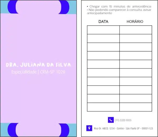 Cartão de Agendamento Pediatra Lódz