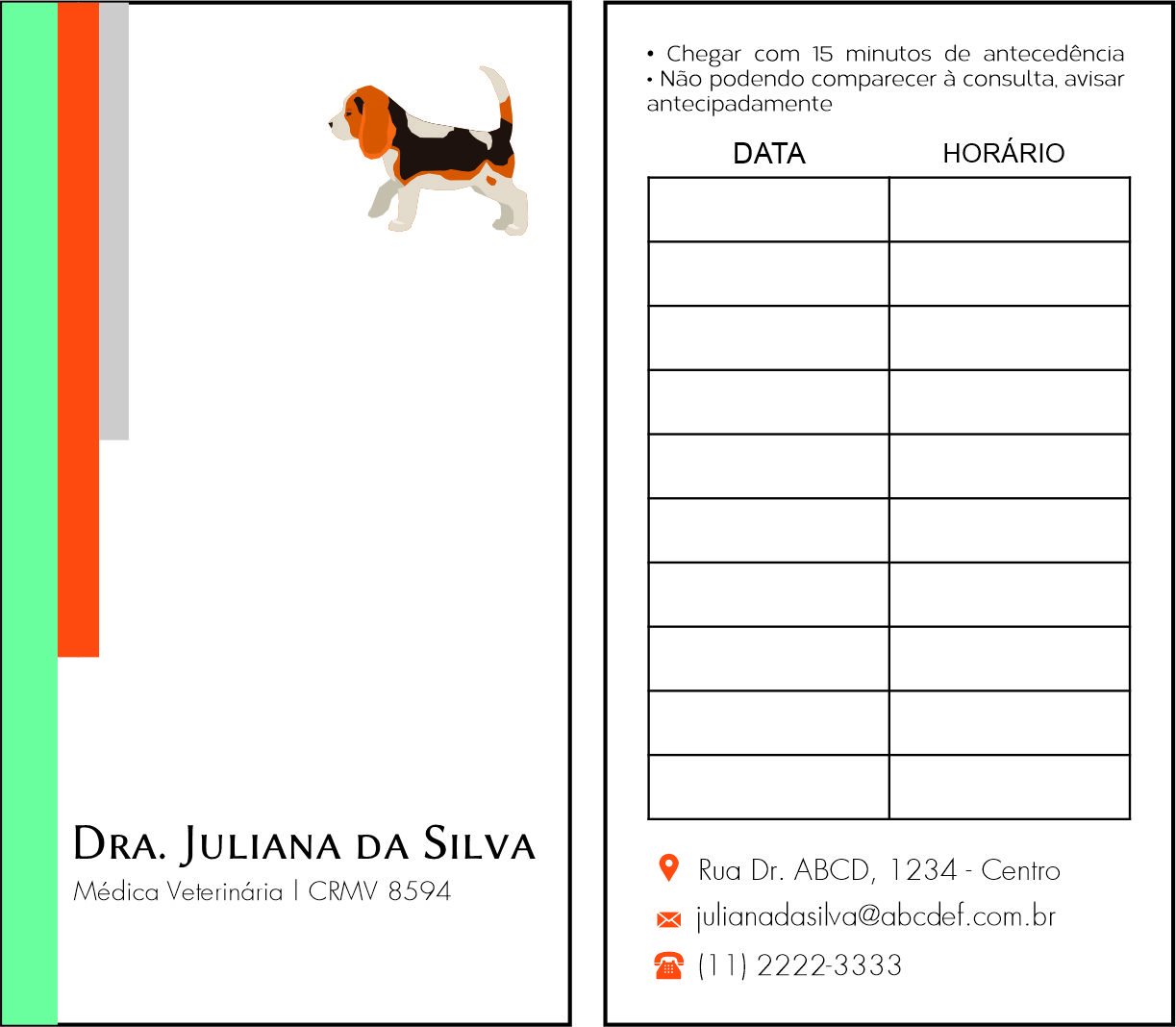Cartão de Agendamento Veterinária Bludenz