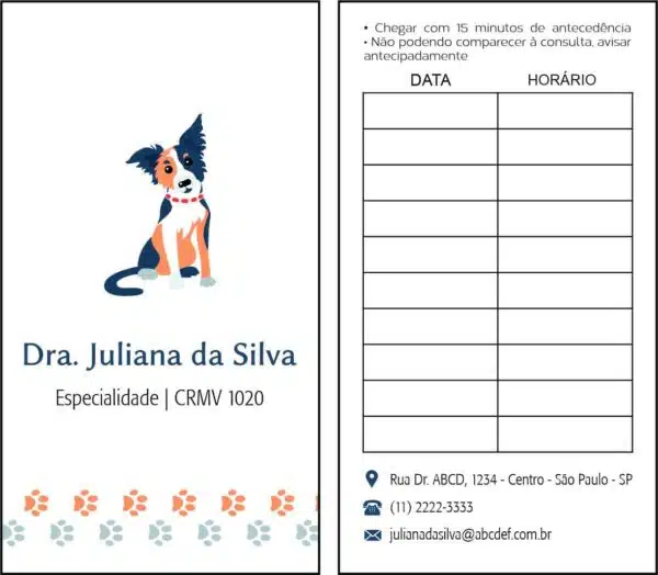 Cartão de Agendamento Veterinário Wels Cartão de Agendamento Veterinário Wels