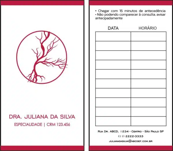 Cartão de Agendamento Angiologia e Vascular Antuérpia