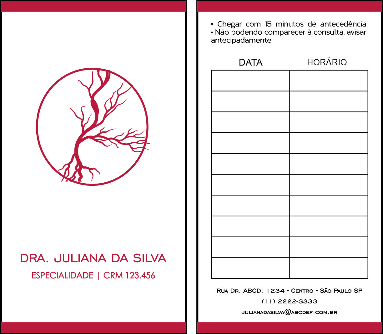 Cartão de Agendamento Angiologia e Vascular Antuérpia