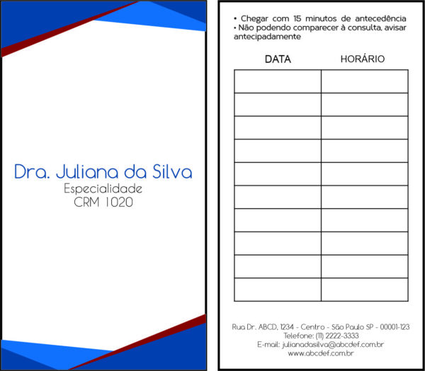 Cartão de Agendamento Angiologia e Vascular Gante Cartão de Agendamento Angiologia e Vascular Gante
