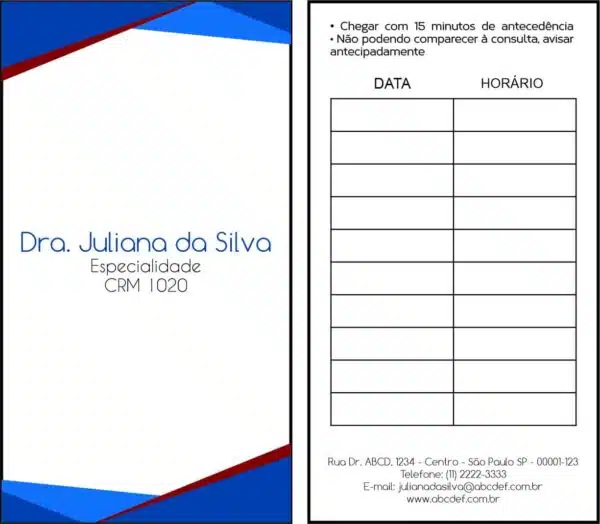 Cartão de Agendamento Angiologia e Vascular Gante