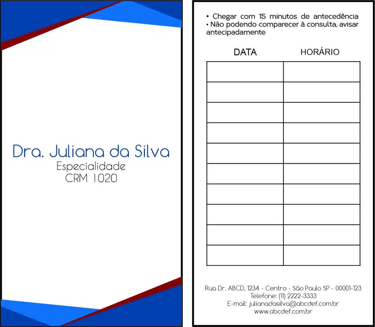 Cartão de Agendamento Angiologia e Vascular Gante