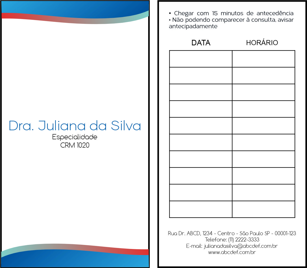 Cartão de Agendamento Angiologia e Vascular Bruges