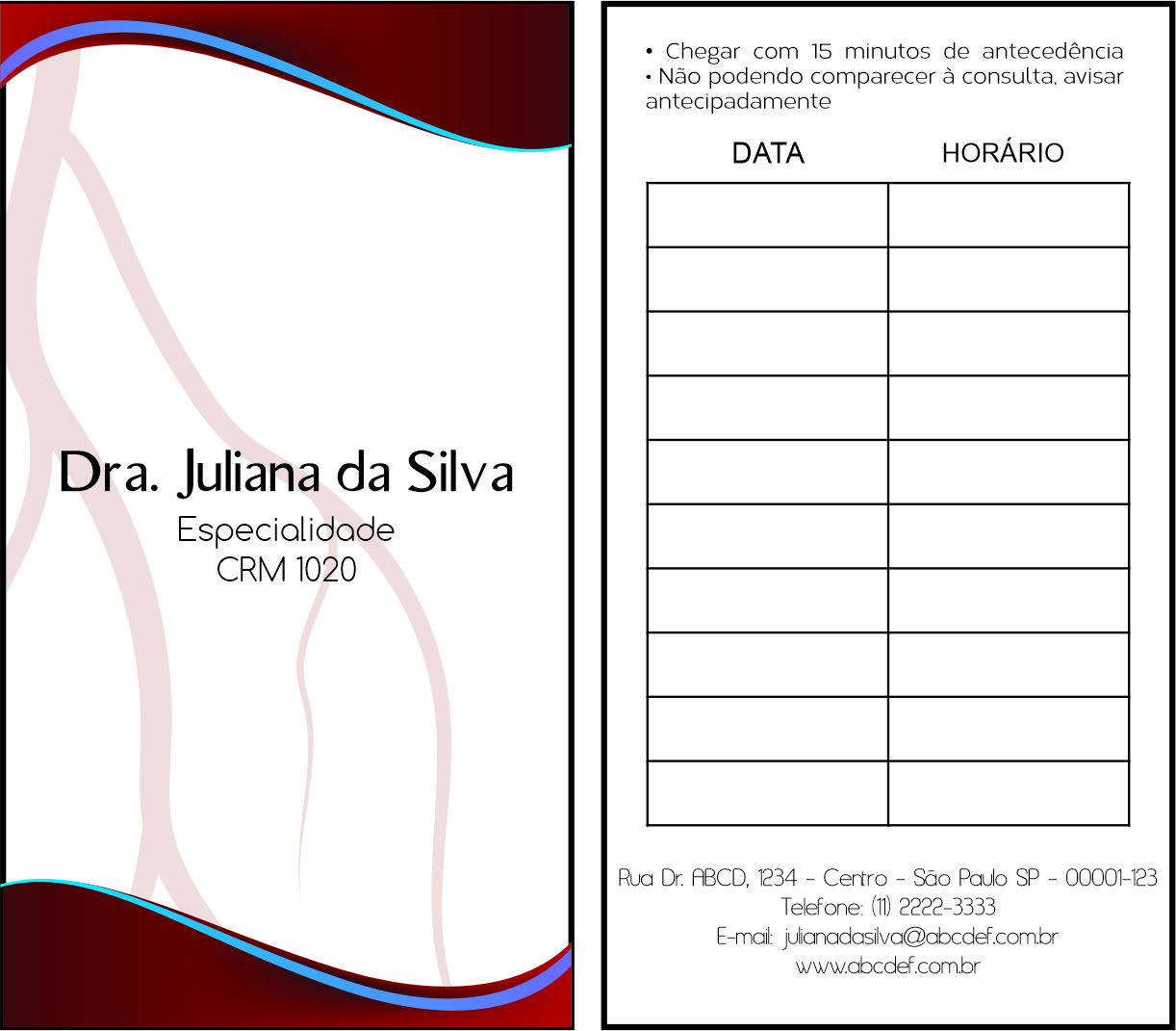 Cartão de Agendamento Angiologia e Vascular Bruxelas