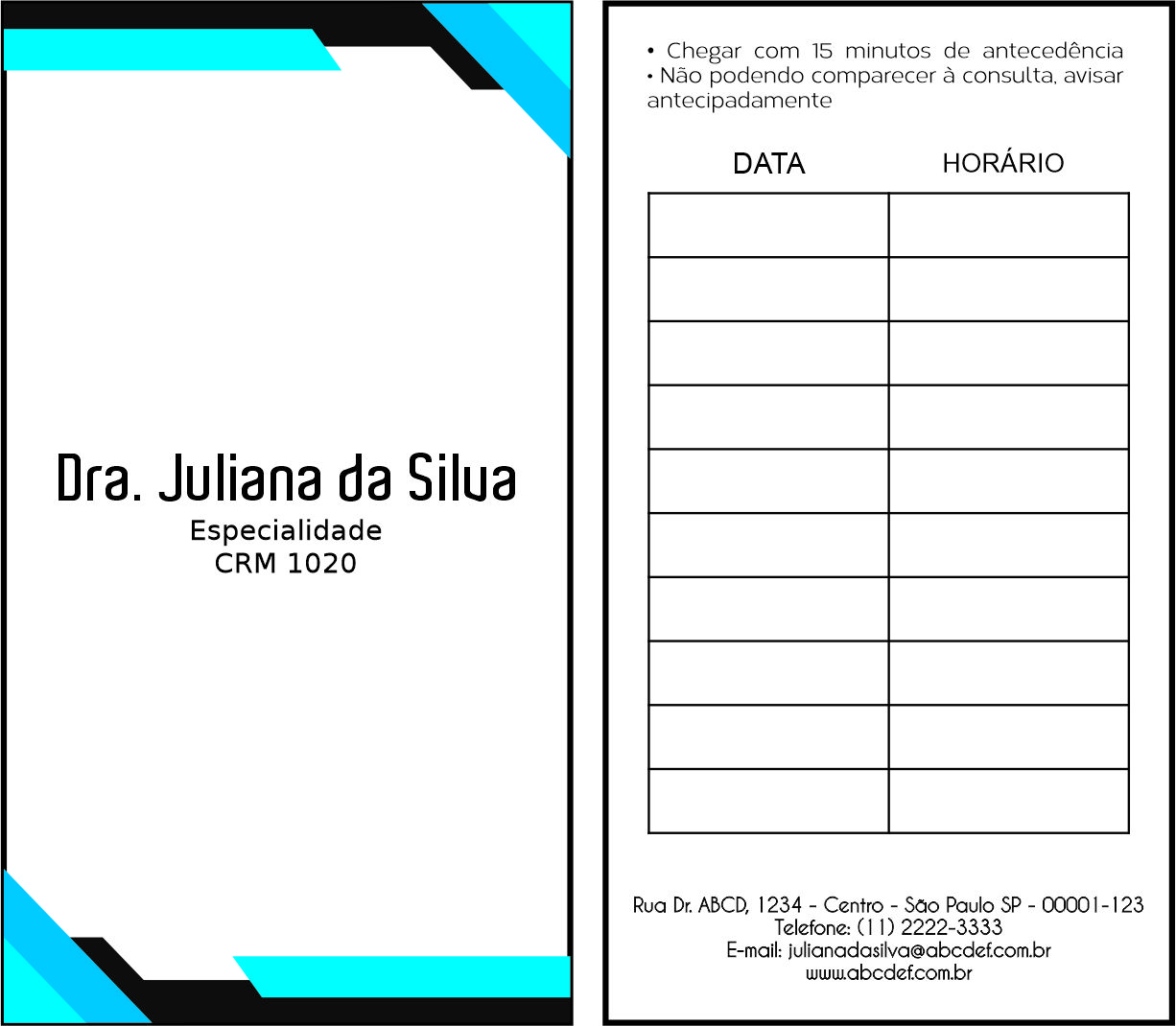 Cartão de Agendamento Angiologia e Vascular Namur