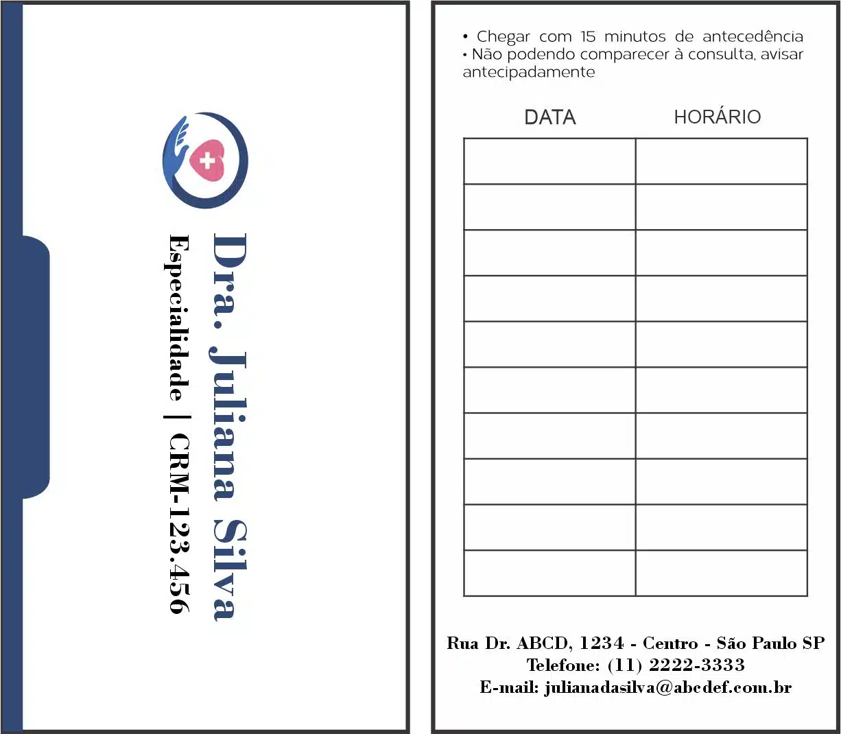 Cartão de Agendamento Cardiologista Rotterdam