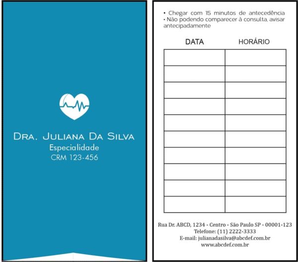 Cartão de Agendamento Cardiologista Lisse
