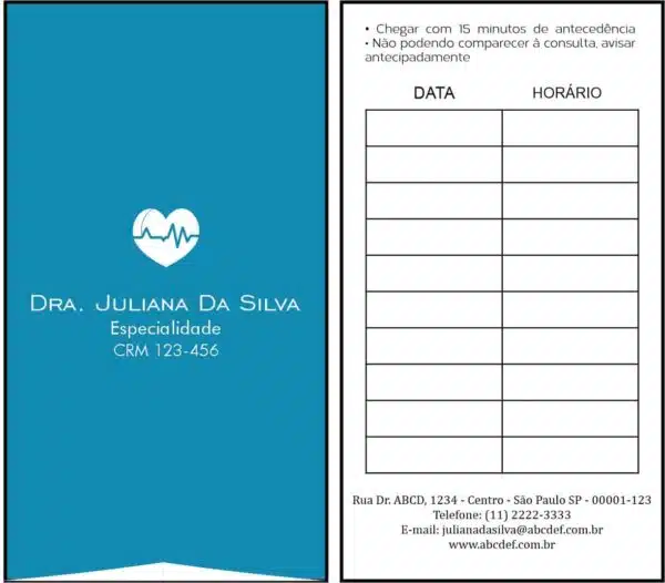 Cartão de Agendamento Cardiologista Lisse