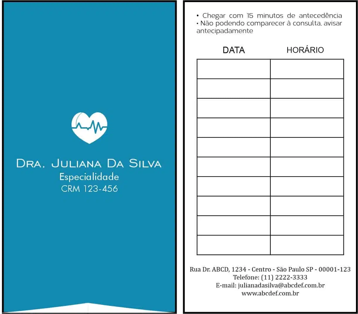 Cartão de Agendamento Cardiologista Lisse