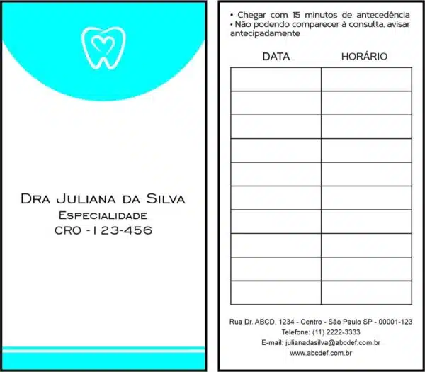 Cartão de Agendamento Odontologia Rennes Cartão de Agendamento Odontologia Rennes