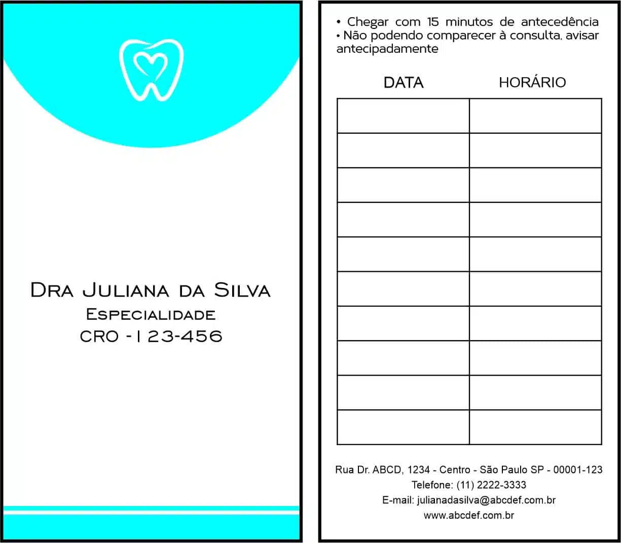 Cartão de Agendamento Odontologia Rennes