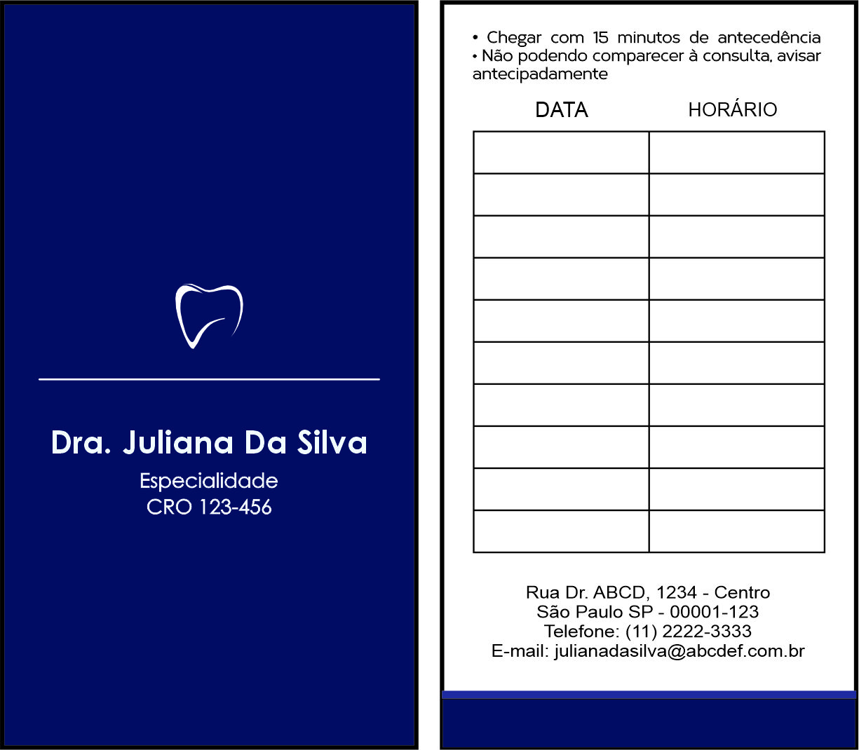 Cartão de Agendamento Odontologia Colmar
