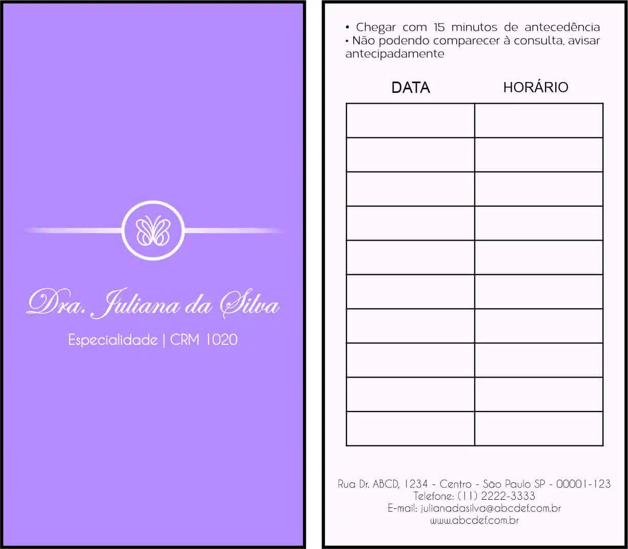 Cartão de Agendamento Endocrinologia Toronto