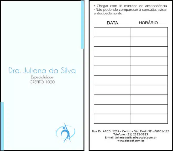 Cartão de Agendamento Fisioterapia Tripoli Cartão de Agendamento Fisioterapia Tripoli