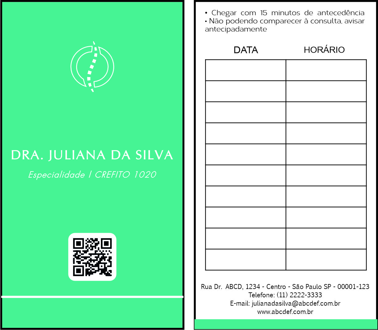 Cartão de Agendamento Fisioterapia Esparta