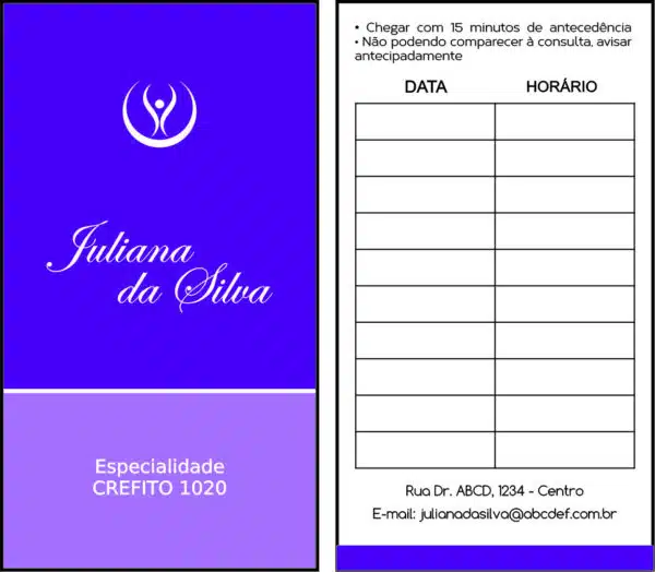 Cartão de Agendamento Fisioterapia Mileto Cartão de Agendamento Fisioterapia Mileto