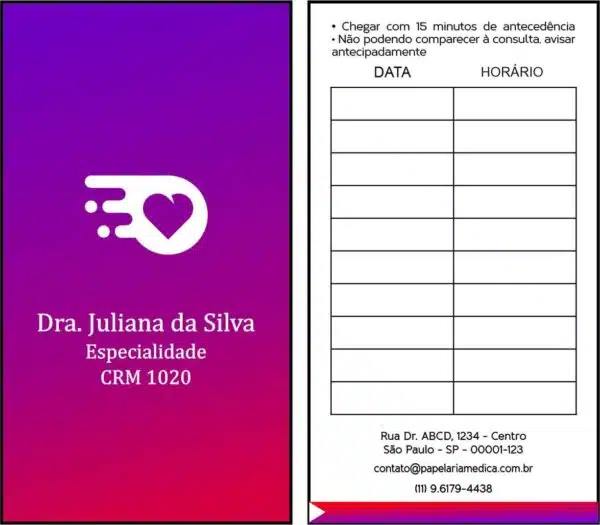 Cartão de Agendamento Clínica Geral Damieta