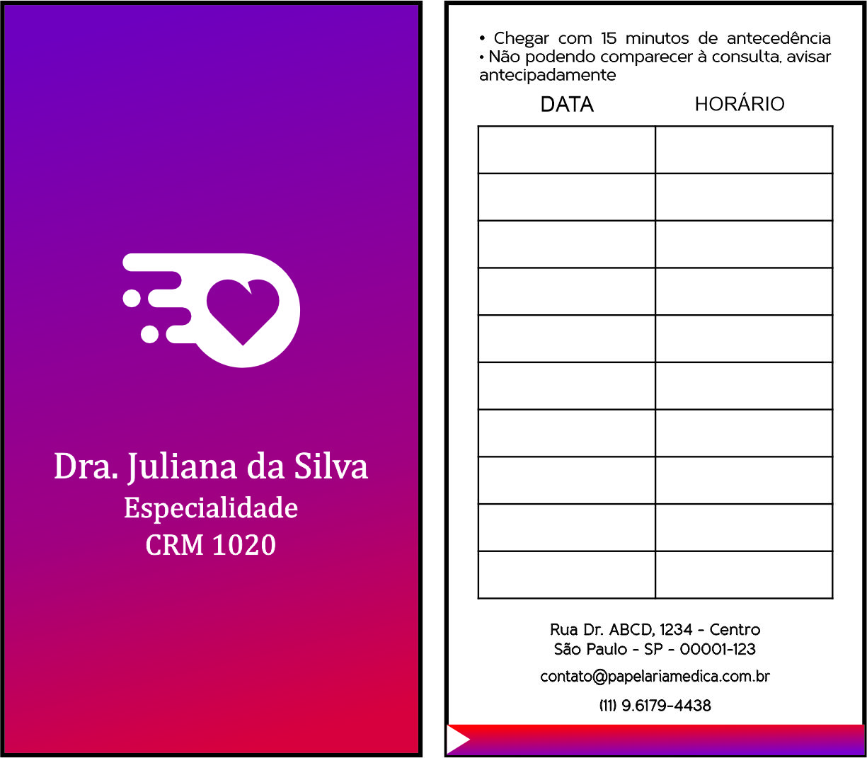 Cartão de Agendamento Clínica Geral Damieta