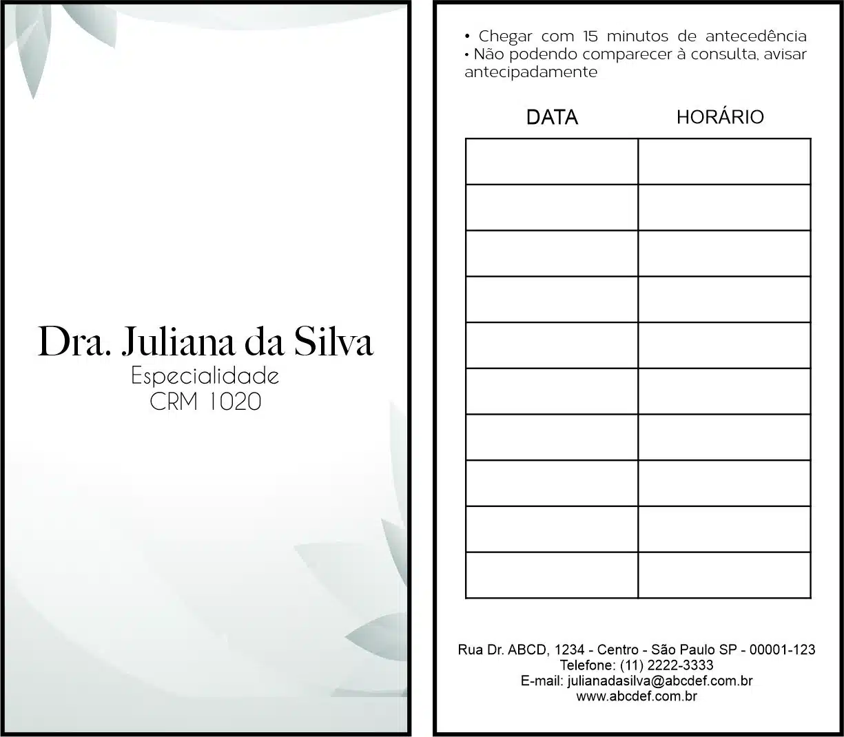 Cartão de Agendamento Clínica Geral Faium