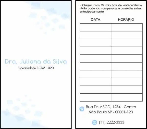 Cartão de Agendamento Clínica Geral Minia