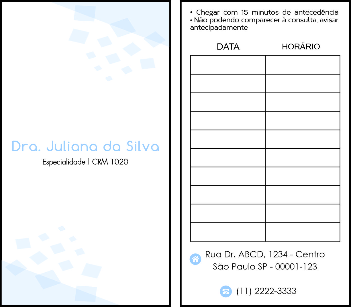 Cartão de Agendamento Clínica Geral Minia