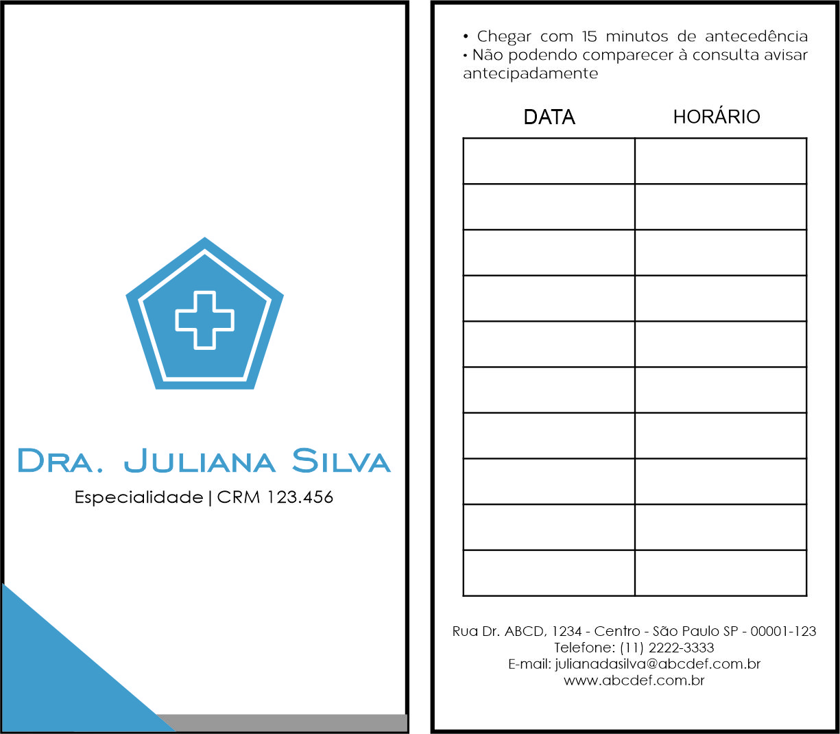 Cartão de Agendamento Clínica Geral Dahab