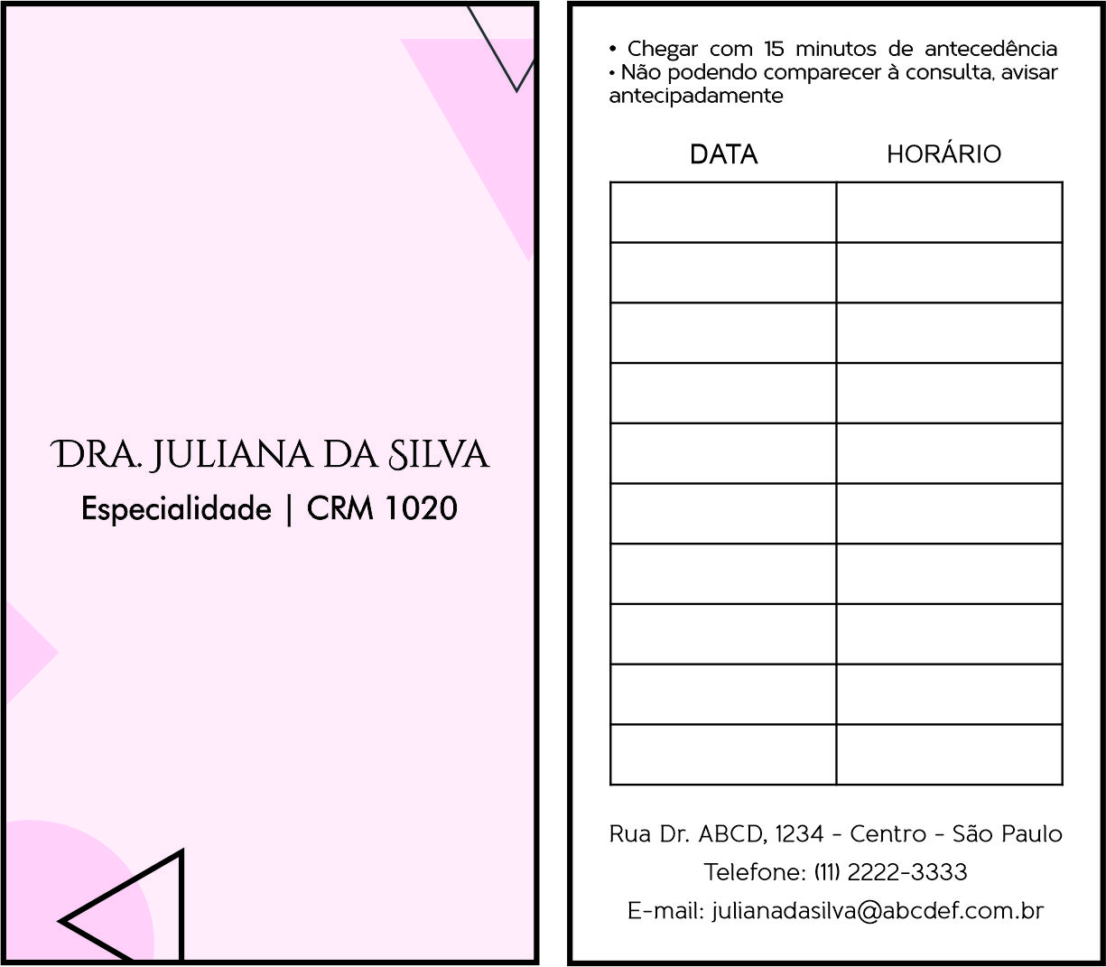 Cartão de Agendamento Ginecologia Denver