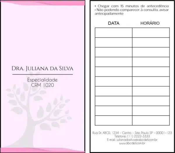 Cartão de Agendamento Geriatria Carmânia