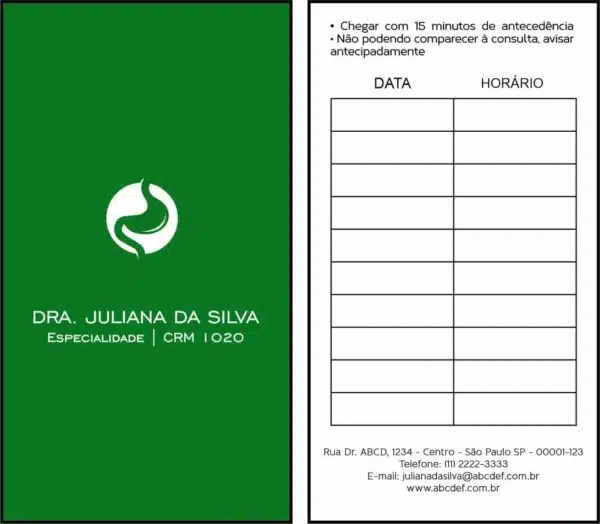 Cartão de Agendamento Gastroenterologia Omsk