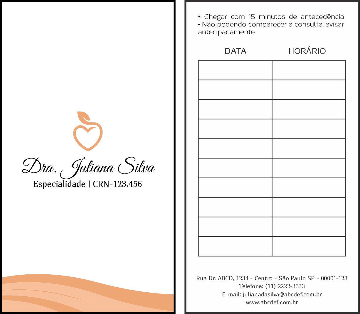 Cartão de Agendamento Nutricionista La Plata