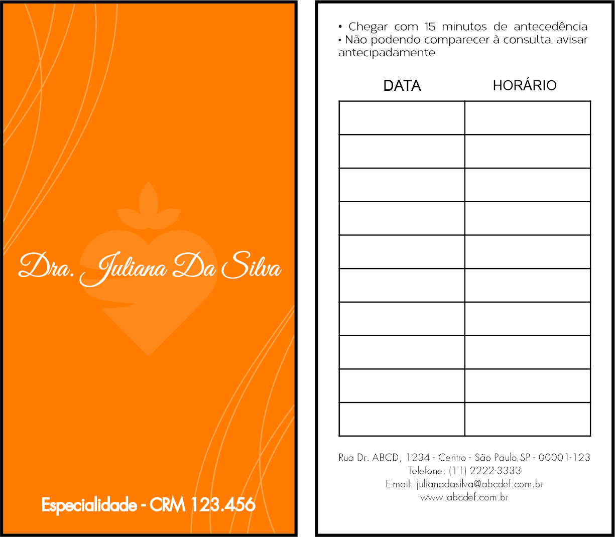 Cartão de Agendamento Nutricionista Santa Fé