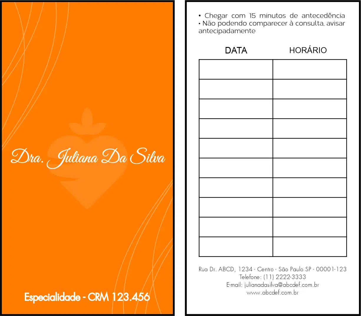 Cartão de Agendamento Nutricionista Santa Fé