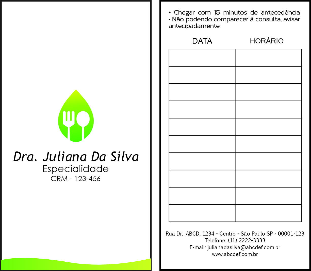 Cartão de Agendamento Nutricionista Buenos Aires