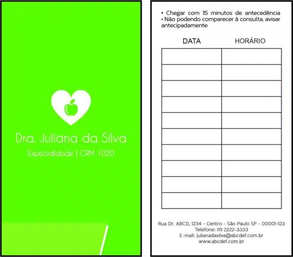Cartão de Agendamento Nutricionista Mendoza
