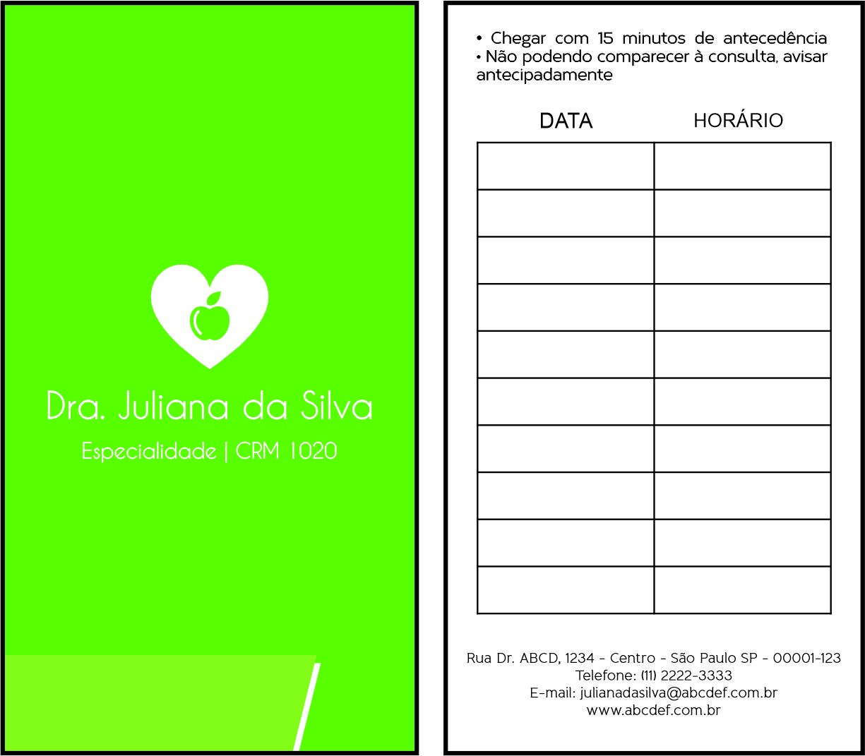Cartão de Agendamento Nutricionista Mendoza