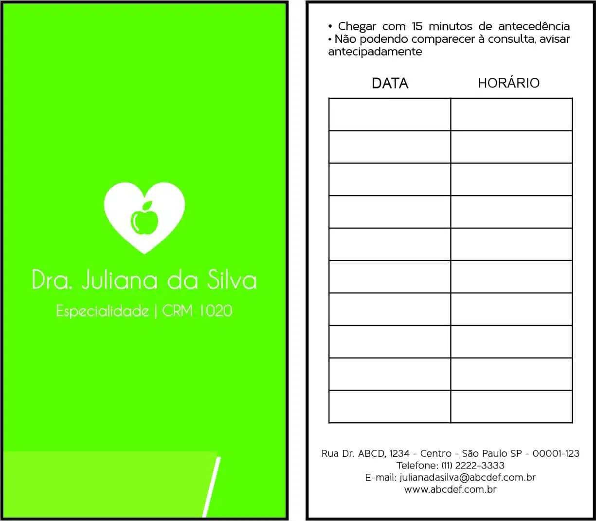 Cartão de Agendamento Nutricionista Mendoza