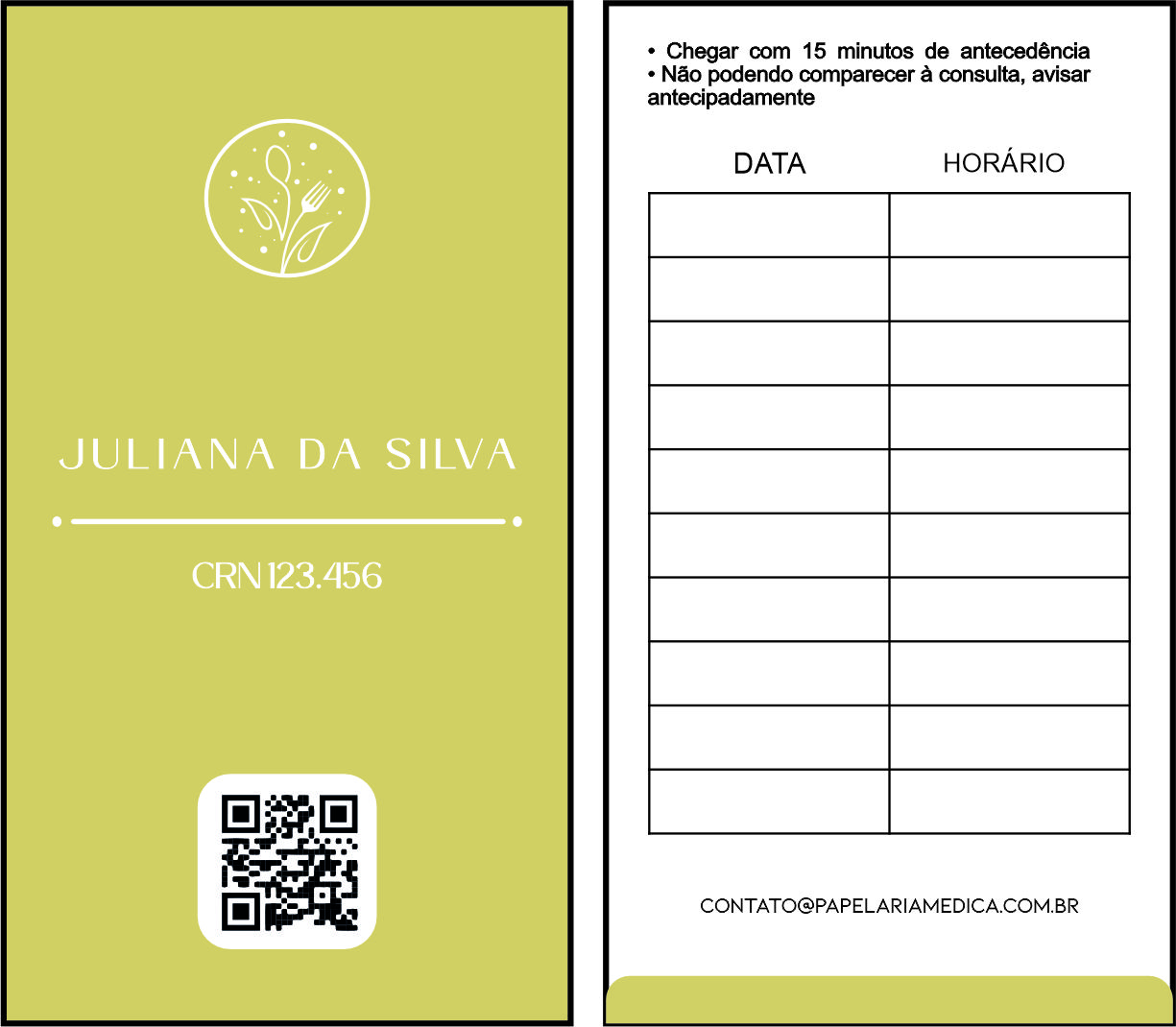 Cartão de Agendamento Nutricionista Salta