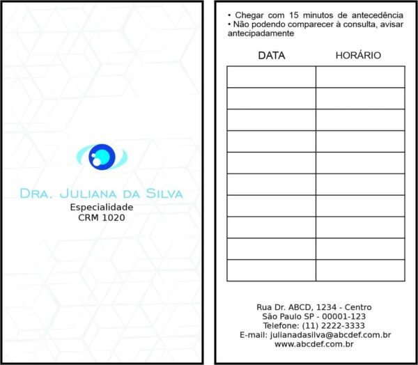 Cartão de Agendamento Oftalmologia Helsingborg