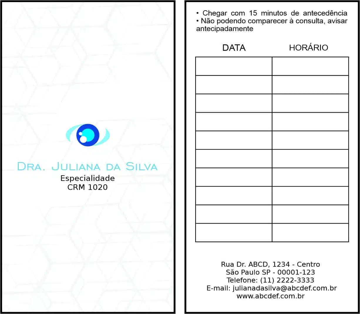 Cartão de Agendamento Oftalmologia Helsingborg